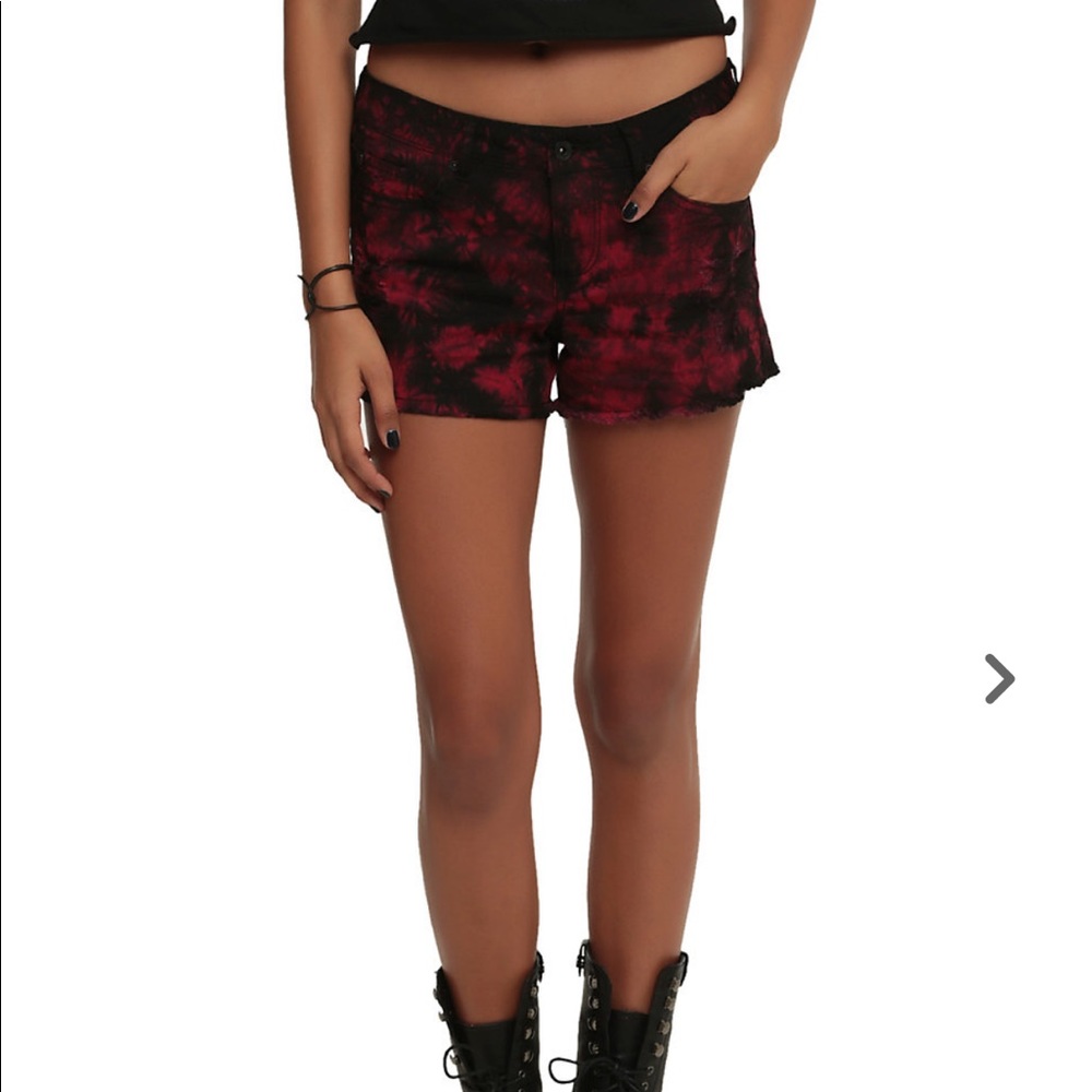 LOVEsick Black And Red Acid Wash Shorts